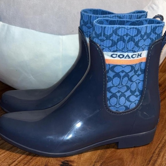 Coach Rivington Blue Ombré rubber short Rain Boots size 10 in EUC - Picture 2 of 10